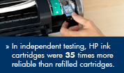 35 times more reliable - In independent testing, HP ink cartridges were 35 times more reliable than refilled cartridges.