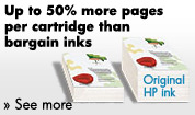 Up to 50% more pages per cartridge than bargain inks