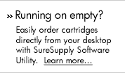 Running on empty? Easily order Original HP printer ink cartridges, laser toner cartridges and paper directly from your desktop with SureSupply Software Utility.