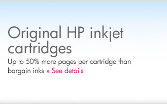 Original HP inkjet cartridges. Up to 50% more pages per cartridge than bargain inks&nbsp;&raquo;See details