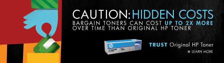 CAUTION: HIDDEN COSTS - 1 in 3 BARGAIN TONERS LEAK OR FAIL. TRUST Original HP Toner. &raquo; Learn More.