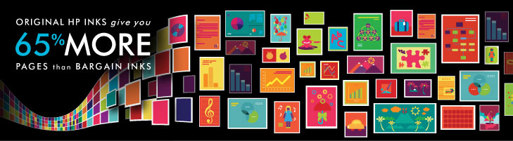 Original HP inks give you 65% more pages than Bargain inks